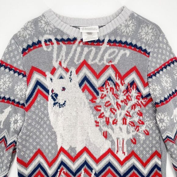 2/$30 Game of Thrones Winter Is Here Fair Isle Wolf Long Sleeve Sweater Top - Picture 7 of 10